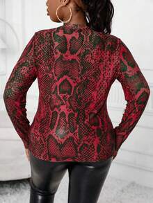 Maweii 大尺碼女士蛇紋圖案上衣 - 紅色 - 查看 2