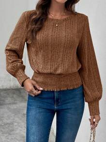 SHEIN LUNE Element束腰褶皺燈籠袖t卹 - 寶藍色 - 查看 5