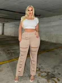 SHEIN SXY Women's Plus Size Drawstring Waist Hollow Out Pants
