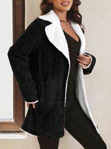 SHEIN LUNE Women's Single Breasted Thermal Lined Denim Jacket