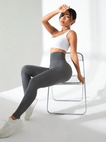 Yoga Trendy Women's Seamless Sport Leggings - Dark Grey - View 6