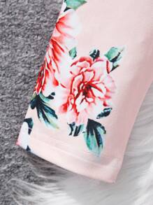 SHEIN Váy bó eo cổ tròn in hoa cho bé gái tuổi mới lớn, họa tiết hoa dễ thương, thiết kế cạp cao, vải mềm mại và thoáng khí, thoải mái - Hồng - Xem 4