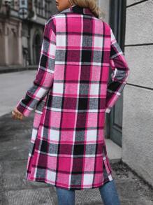 SHEIN Essnce 女式格紋落肩領雙排扣羊毛外套 - 彩色 - 查看 2