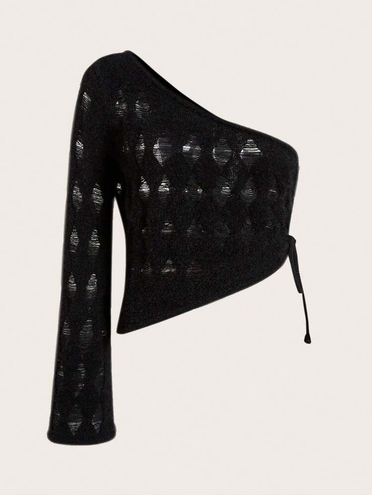 One Shoulder Drawstring Side Sweater