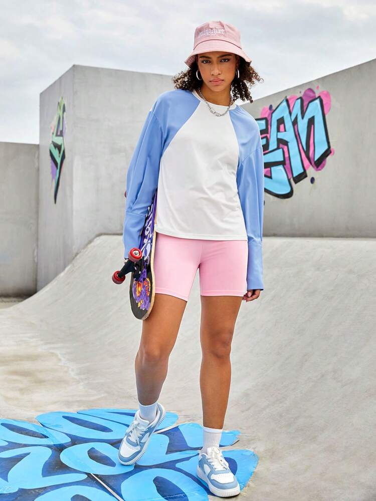 Color-block Patchwork Sleeve Sporty Sweatshirt