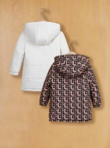 SHEIN Little Girls' Reversible Hooded Padded Coat