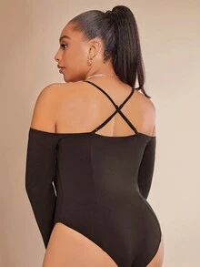 SHEIN BAE 大尺碼修身連體衣,採用空心設計細節 - 咖啡棕 - 查看 2