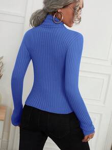 SHEIN Essnce Của phụ nữ Màu thuần Áo cao cổ Áo len - Màu xanh bụi bặm - Xem 4