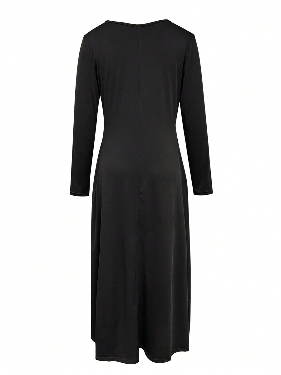 Solid Color Round Neck Shift Dress With Hidden Pockets SHEIN USA