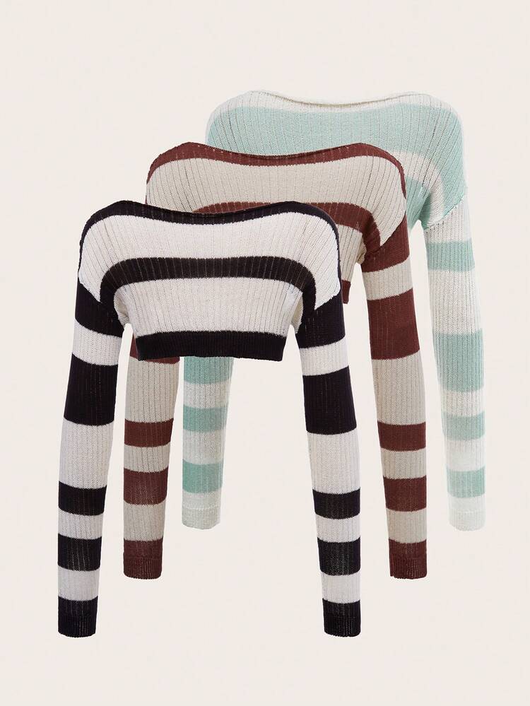 Contrast Stripe Cropped Sweater