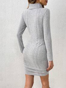 SHEIN LUNE Áo cao cổ Xếp li Đầm - Màu Xám nhạt - Xem 2
