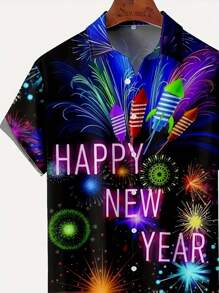 Men's Fireworks And Letter Print Shirt - Multicolor - View 4