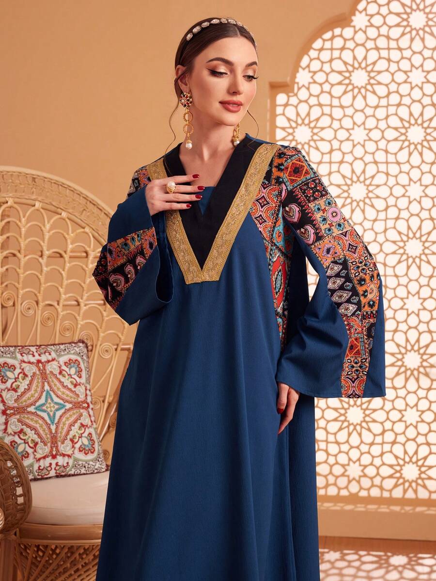 Al Najma Ladies' Patchwork Printed Long Sleeve Arab Dress