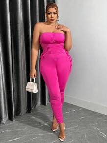 SHEIN SXY Plus Size Strapless Jumpsuit With Pleats