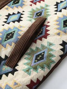 Manfinity Homme Men's Geometric Pattern Zipper Front Lapel Collar Jacket - Coffee Brown - View 5