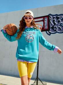 Streetz SHEIN Sport Round Neck Letter Print Raglan Sleeve Sport Sweatshirt