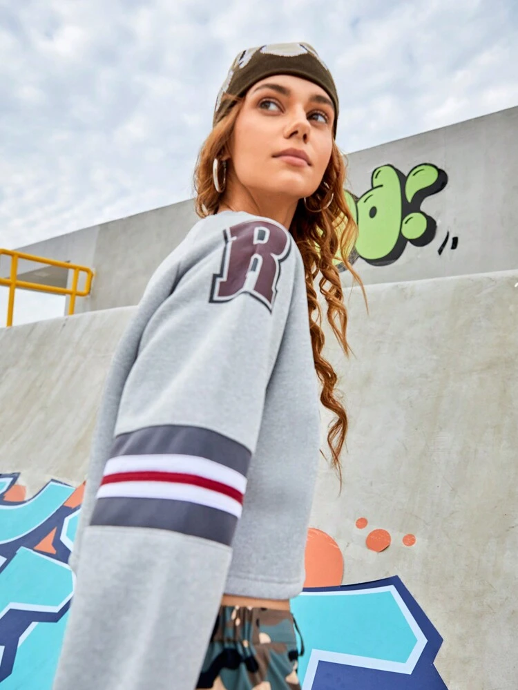 Women's Letter Printed Long Sleeve Sports Sweatshirt