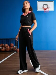 Streetz SHEIN Sport Women's Star Print Contrasted Sports Suit - Black - View 7