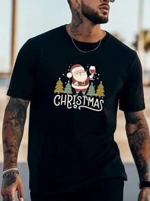 Men Christmas Print Tee - Black - View 1