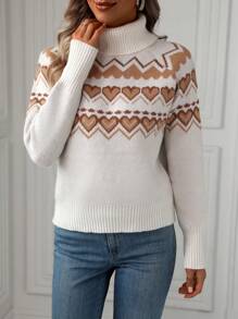 SHEIN LUNE Tim Mô hình Áo cao cổ Áo len Với Tay áo dài - Màu be - Xem 3