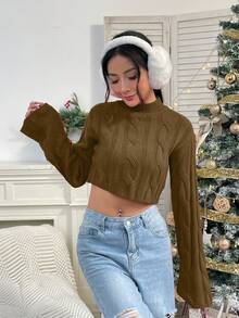 SHEIN Unity Của phụ nữ Đứng cổ áo Màu thuần Xoắn Mẫu Giải trí Áo chui đầu Áo len - Cà phê nâu - Xem 6