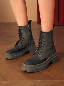 SheIn MOD Của phụ nữ Đúng mốt Mùa thu đông Ngoài trời Giải trí Giày ống - xanh quân đội - Xem 1