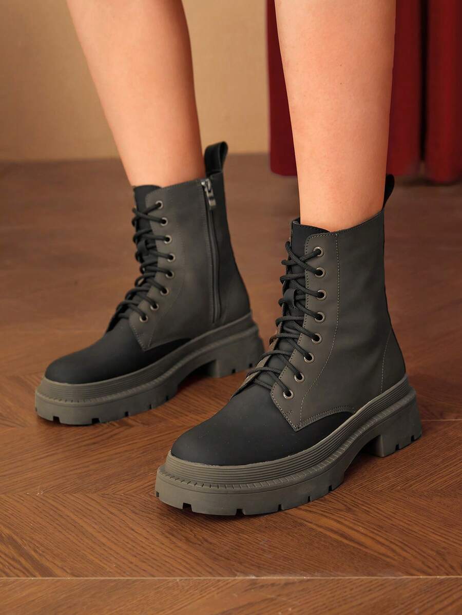 SheIn MOD Của phụ nữ Đúng mốt Mùa thu đông Ngoài trời Giải trí Giày ống - xanh quân đội - Xem 1