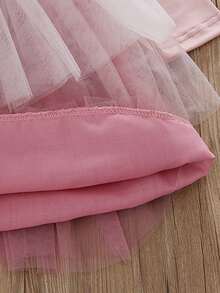 嬰兒女童網紗拼接彩塊連衣裙 - 粉色 - 查看 6