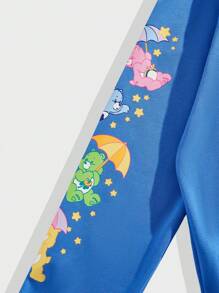 ROMWE MEN ROMWE X Care Bears Men Cartoon Printed Heart & Letter Embroidered Fleece Hoodie With Drawstring - Blue - View 4