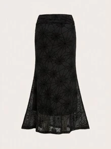 SHEIN EZwear In mạng nhện Váy nàng tiên cá - màu đen - Xem 2
