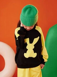 Tween 女童时尚撞色兔子图案运动衫和纯色运动裤套装（秋季）