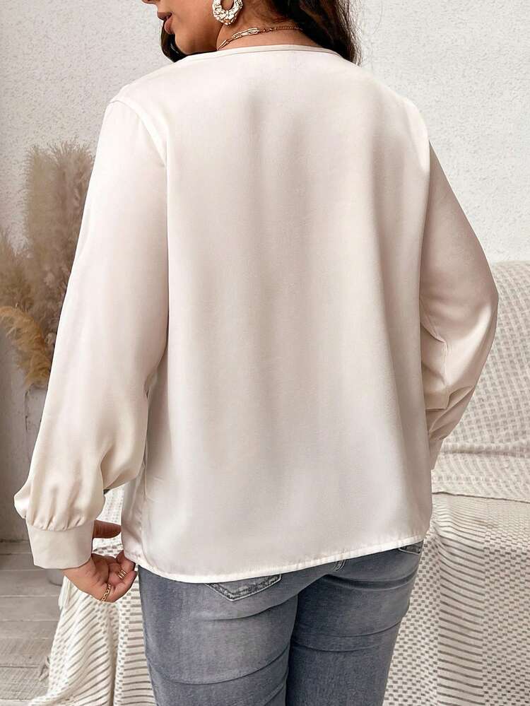 Plus Size Women's Asymmetrical Collar Long Sleeve Shirt