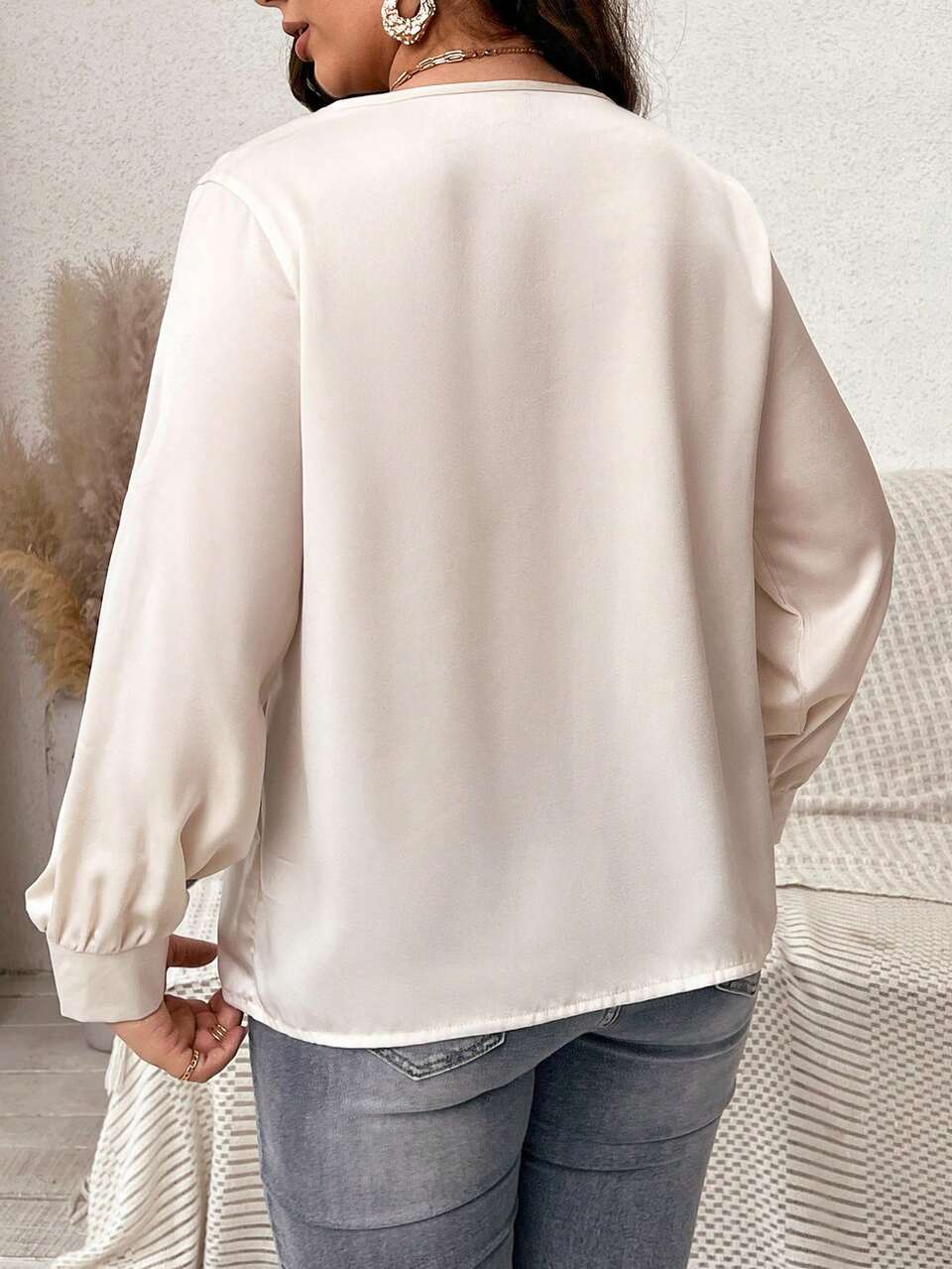 Plus Size Women's Asymmetrical Collar Long Sleeve Shirt