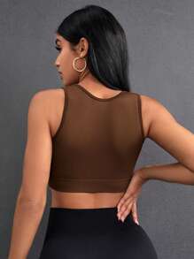 Easithlete Rib-Knit Short Sports Tank Top Gym Top Fitted Shirt - Brown - View 2