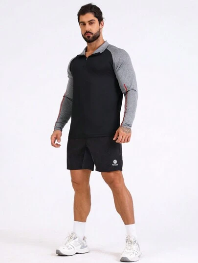 Manfinity Sport Corelite Áo khoác thể thao nam phong cách Boyfriend có tay áo raglan, khóa kéo nửa và cổ đứng, áo tập thể thao