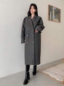 DAZY 女士纯色翻领长袖单排扣休闲外套，适合秋冬季节穿着，女装外套 - 深灰色 - 查看 5