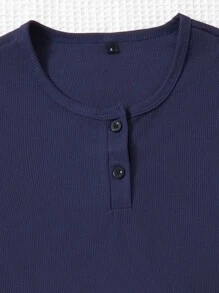 Snug Zone 女士罗纹针织上衣和格子长裤睡衣套装，秋冬服装 - 寶藍色 - 查看 3