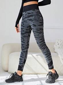 SHEIN Teenage Girls' Seamless Camouflage Print Tight Casual Sports Leggings - Multicolor - View 5