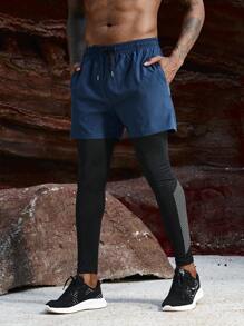 Manfinity Sport Corelite Nam 2 trong1 Quần thể thao Với dây rút Eo & Khối màu Thiết kế - Màu xanh lam - Xem 3