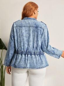 SHEIN LUNE Của phụ nữ Kích thước lớn Áo khoác denim Với Flap túi - Rửa tối - Xem 2
