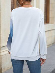 T-shirt Imprimé À Col Rond Et Épaules Tombantes Pour Femmes - Blanc - Voir 2