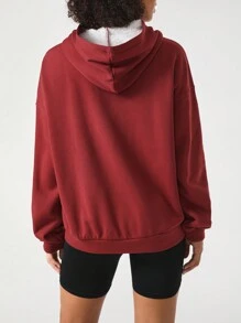 BiskyBusy Collection Của phụ nữ In thư Thả vai áo có mũ Lông cừu Áo nỉ - Màu Đỏ Sâu - Xem 2