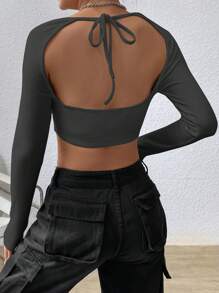 SHEIN ICON Women's Square Neck Cropped Top - Dark Grey - View 2