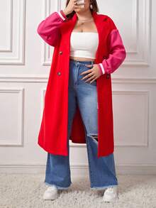 SHEIN EZwear Plus Colorblock Drop Shoulder Overcoat - Multicolor - View 5