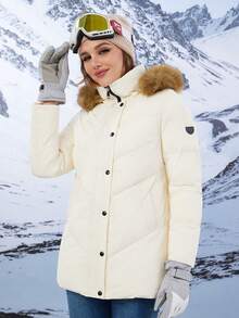 ZIAI 女式连帽加厚领大衣 - 米色 - 查看 8