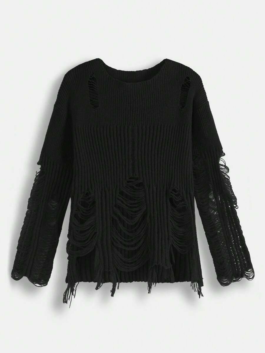 SHEIN MOD Áo len nữ Bất đối xứng màu trơn Giải trí - màu đen - Xem 1