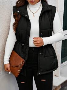 Calvaya 加大抽绳腰部拉链背心加厚棉服外套衣服冬季保暖 - 黑色 - 查看 5