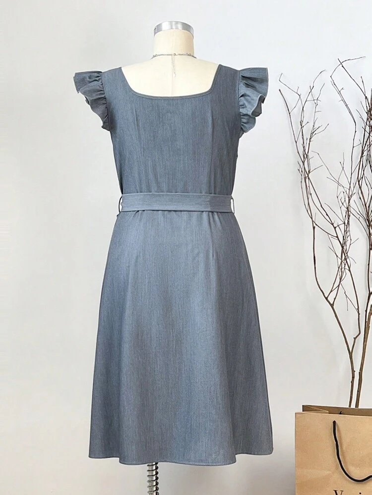 Women's Plus Size Ruffle Sleeve Belted Dress