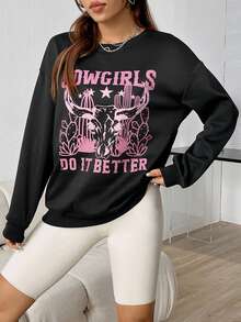 SHEIN Unity 女士簡約圖案印花運動衫 - 黑色 - 查看 3