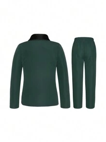 SHEIN Tween Boy Color Block Shawl Collar Gentleman Suit - Dark Green - View 2
